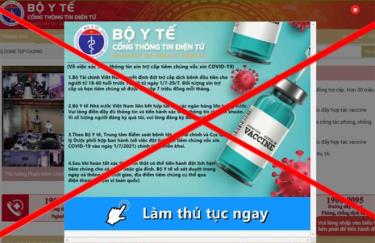 Trang web giả mạo cổng thông tin của Bộ Y tế.