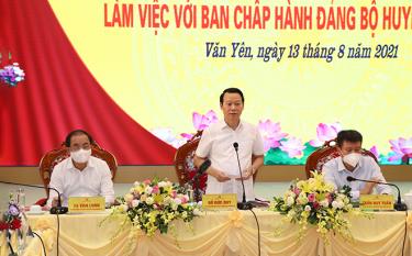 Bí thư Tỉnh ủy Đỗ Đức Duy phát biểu kết luận tại buổi làm việc với Ban Chấp hành Đảng bộ huyện Văn Yên


