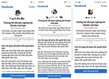 Hàng loạt nick Facebook của người dùng Việt “bay màu” sau một đêm. Ảnh: Chụp màn hình
