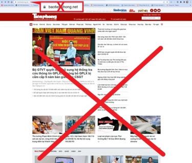 Tên miền và giao diện trang web giả mạo Báo Tiền Phong điện tử.