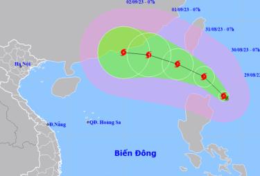 Vị trí và dự báo hướng di chuyển của bão Saola