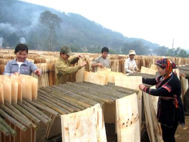 Mô hình làm ván bóc của hội viên Hội Phụ nữ xã bảo Ái giúp trên 10 hội viên phụ nữ có thu nhập ổn định.
