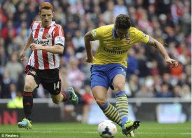 Giroud bị dính chấn thương trong trận đấu gặp Sunderland