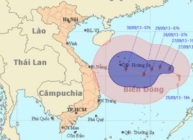 Vị trí và đường đi cơn bão số 10.