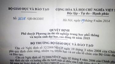 Bộ GD-ĐT chính thức công bố phương án kỳ thi chung 2015
