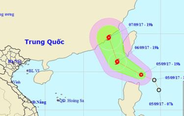 Vị trí và hướng di chuyển của áp thấp nhiệt đới.