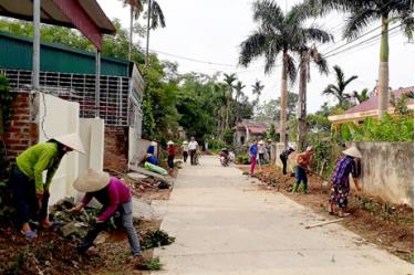 Nhân dân xã Văn Phú, thành phố Yên Bái trồng hoa trên tuyến đường liên thôn.