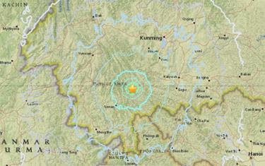 Tâm chấn động đất. (Ảnh: USGS) Đây là trận động đất thứ ba ở Tây Nam Trung Quốc trong vòng cưa đầy 1 tháng qua.
