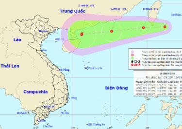 Đường đi dự kiến của áp thấp nhiệt đới. (Ảnh: Trung tâm Dự báo khí tượng thủy văn quốc gia).