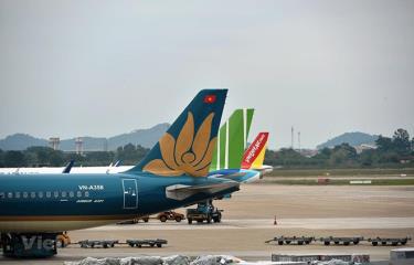 Máy bay của các hãng hàng không đỗ tại sân bay Nội Bài.