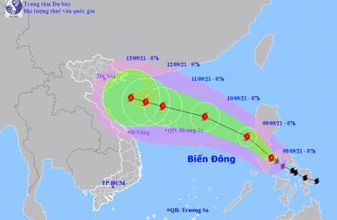 Vị trí và hướng di chuyển của bão Conson.