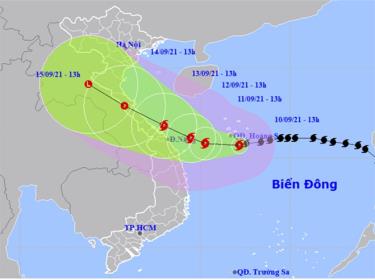 Vị trí và hướng di chuyển của bão số 5.