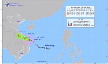 Hình ảnh vị trí và đường đi của bão số 6.