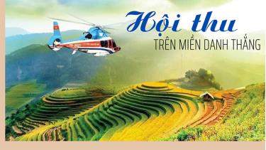 Ngắm ruộng bậc thang bằng máy bay trực thăng là dịch vụ trải nghiệm thú vị khi đến với Mù Cang Chải. (Ảnh: Thanh Miền)