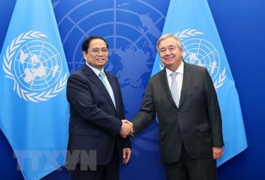 Thủ tướng Phạm Minh Chính gặp Tổng thư ký Liên hợp quốc Antonio Guterres.