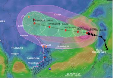 Dự báo vị trí và hướng di chuyển của bão số 3 - Nguồn: Hệ thống giám sát thiên tai