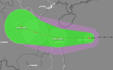 Vị trí và hướng di chuyển áp thấp nhiệt đới lúc 10h sáng 18-9.
