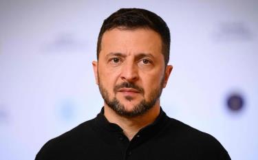 Tổng thống Ukraine Volodymyr Zelensky tại Hội nghị thượng đỉnh các nhà lãnh đạo nền tảng Crimea lần thứ tư ở Kiev ngày 11-9.