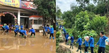 Tuổi trẻ Yên Bái tham gia dọn vệ sinh môi trường và hỗ trợ vận chuyển nhu yếu phẩm thiết yếu đến người dân vùng ngập lũ.