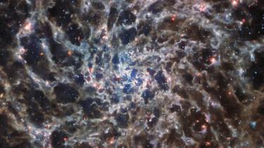 Hình ảnh tươi mới nằm sau lớp bụi để lộ ra một mạng lưới khí và các vì sao. Hình ảnh của Hubble về IC 5332 cho thấy cấu trúc của một số nhánh xoắn ốc bị che khuất bởi các đám mây bụi.