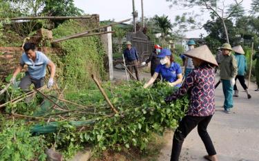 Cán bộ, công chức và nhân dân phường Hợp Minh tích cực tham gia lao động 