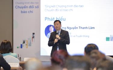 Thứ trưởng Bộ Thông tin và Truyền thông Nguyễn Thanh Lâm phát biểu tại Lễ tổng kết Chương trình đào tạo chuyển đổi số báo chí chiều 18.11