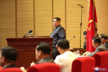 Nhà lãnh đạo Triều Tiên Kim Jong-un phát biểu tại một hội nghị toàn quốc ngày 11/8/2022.
