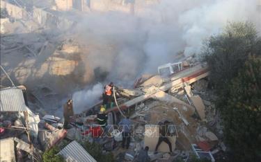 Cảnh đổ nát sau một cuộc không kích của Israel xuống thành phố Rafah, Dải Gaza, ngày 19/2/2024.