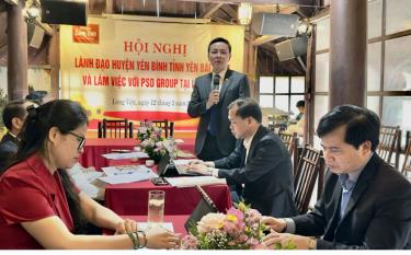 Đồng chí An Hoàng Linh - Bí thư Huyện ủy, Chủ tịch HĐND huyện Yên Bình phát biểu tại buổi làm việc với Công ty cổ phần Tập đoàn PSD GROUP