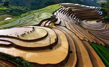 A landscape captured in the season when the Mu Cang Chai’s renowned terraces rice fields are watered.
