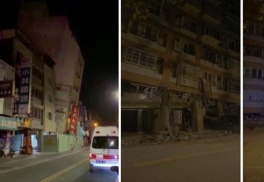 Một khách sạn ở Hoa Liên nghiêng sau trận động đất ngày 23/4.