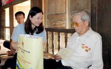Phó Chủ tịch UBND tỉnh Vũ Thị Hiền Hạnh thăm, tặng quà ông Hoàng Hải Hồ, ở thôn 6, tham gia Chiến dịch Điện Biên Phủ từ tháng 2/1954-11/1954.