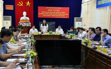 Trưởng ban Dân vận Tỉnh ủy Hoàng Thị Vĩnh phát biểu kết luận tại Hội nghị.