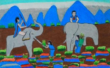 Tác phẩm “Hai con voi” của tác giả Y Luy, Trường Tiểu học Nhà May Mắn, huyện Krông Nô, Đắk Nông.