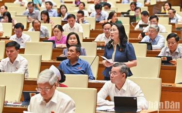 Đại biểu Nguyễn Thị Thủy - Đoàn đại biểu Quốc hội tỉnh Bắc Kạn phát biểu tại phiên thảo luận sáng 31/5.