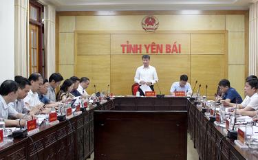 Chairman of the provincial People’s Committee Tran Huy Tuan speaks at the meeting.