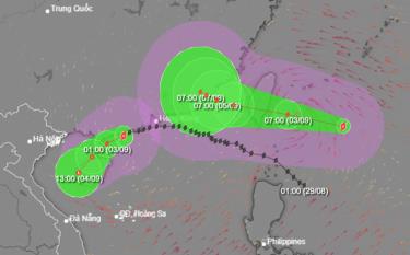 Dự báo vị trí và đường đi của bão số 3 (Saola) và bão Haikui (trên).