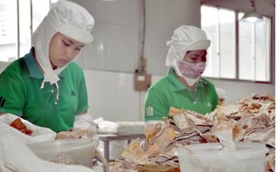 Workers of Yen Thanh joint Stock Company process Bat Do bamboo shoots.